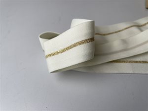 Blød elastik - råhvid med guld stribe, 30 mm